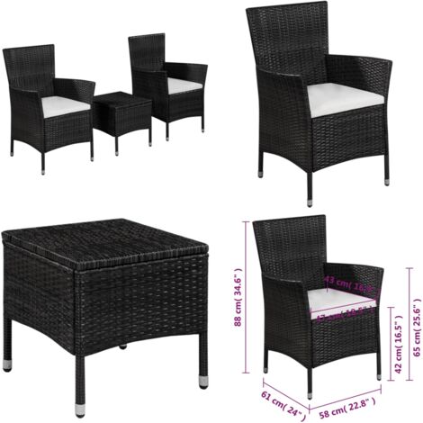 Set da Bistrot 3 pz in Polyrattan Nero - Rattan - Tavolo da bistro