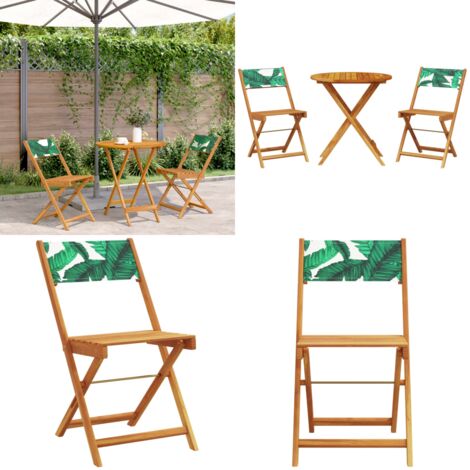 Set da Bistrot 3 pz Motivo Foglie in Tessuto e Legno Massello - Sedie da giardino - Mobili da esterno