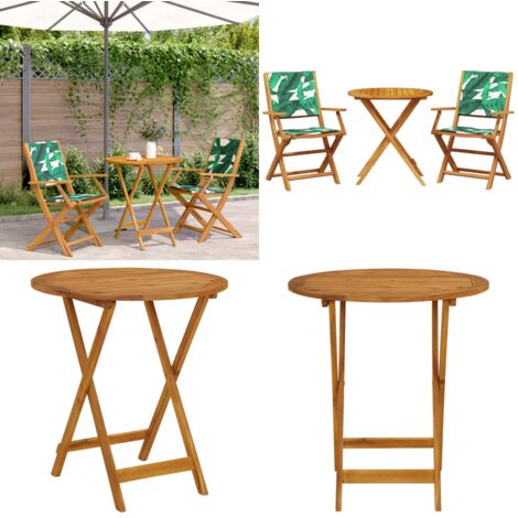 Set da Bistrot 3 pz Motivo Foglie in Tessuto e Legno Massello - Tavolo da giardino - Sedie da giardino
