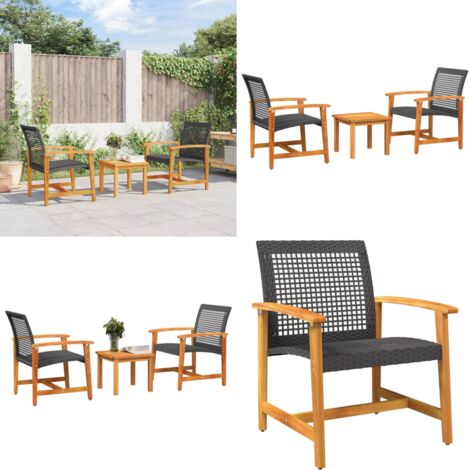 Set da Bistrot 3 pz Nero in Polyrattan e Legno di Acacia - Tavolo da giardino - Sedie da giardino