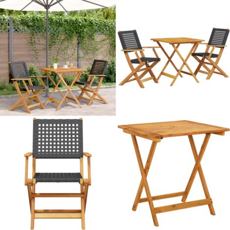 Set da Bistrot 3 pz Nero in Polyrattan e Legno Massello - Sedie da giardino - Mobili da esterno