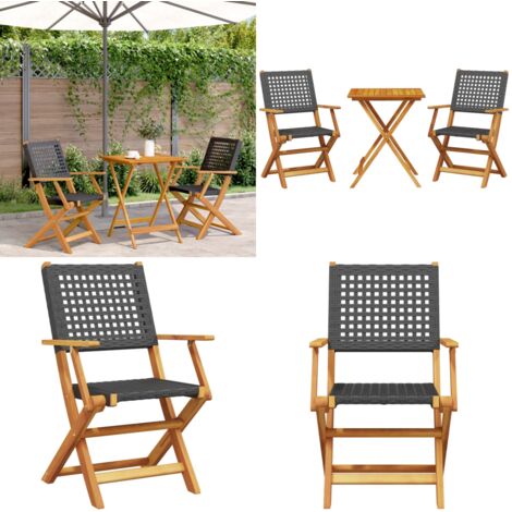 Set da Bistrot 3 pz Nero in Polyrattan e Legno Massello - Sedie da giardino - Mobili da esterno