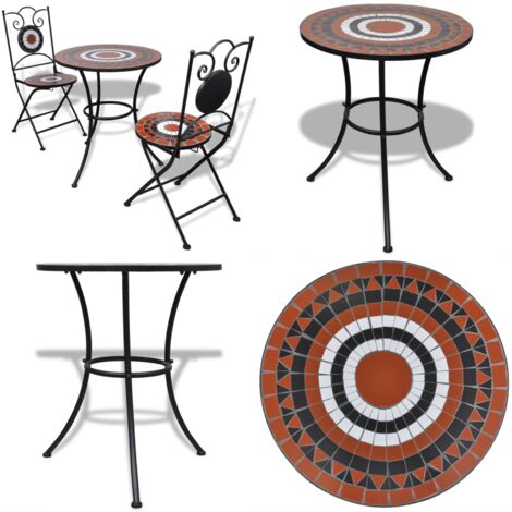 Set da Bistrot 3 pz Piastrelle di Ceramica Terracotta e Bianco - Sedie da giardino - Tavolo da giardino