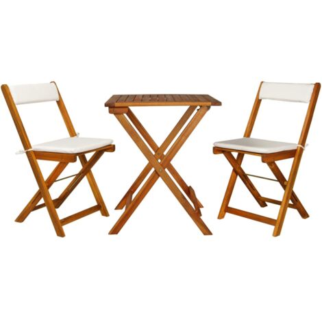 Set da Bistrot 3 pz Pieghevole con Cuscini Massello di Acacia