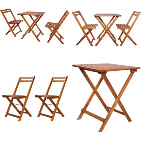 Set da Bistrot 3 pz Pieghevole in Legno Massello di Acacia - Tavolo pieghevole - Sedie pieghevoli