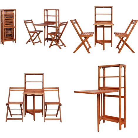 Set da Bistrot 3 pz Pieghevole in Legno Massello di Acacia - Tavolo pieghevole - Sedie pieghevoli