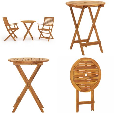 Set da Bistrot 3 pz Pieghevole in Legno Massello di Acacia - Tavolo pieghevole - Sedie pieghevoli