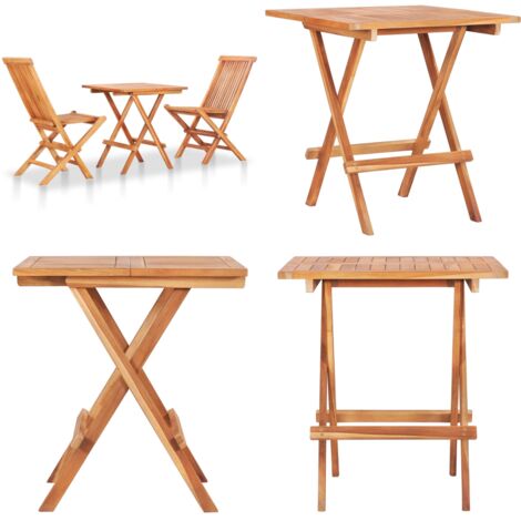Set da Bistrot 3 pz Pieghevole in Legno Massello di Teak - Tavolo da pranzo - Sedie da giardino
