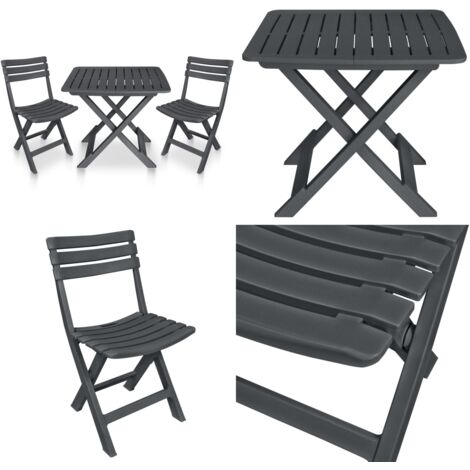 Set da Bistrot 3 pz Pieghevole in Plastica Antracite - Tavolo pieghevole - Sedie pieghevoli