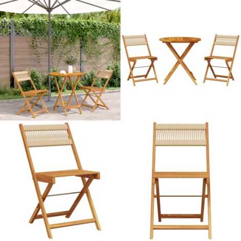 Set da Bistrot 3pz Beige in Polipropilene e Legno Massello - Sedie da giardino - Mobili da esterno