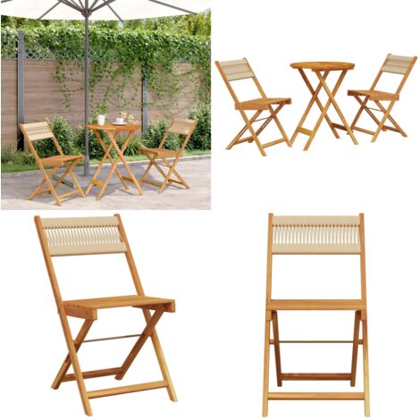 Set da Bistrot 3pz Beige in Polipropilene e Legno Massello - Sedie da giardino - Mobili da esterno