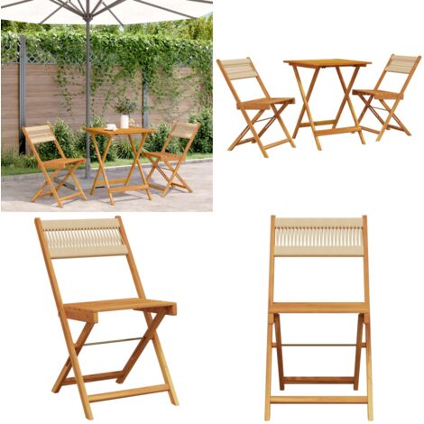 Set da Bistrot 3pz Beige in Polipropilene e Legno Massello - Sedie da giardino - Mobili da esterno