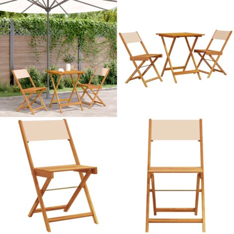 Set da Bistrot 3pz Beige in Tessuto e Legno Massello - Sedie da giardino - Mobili da esterno
