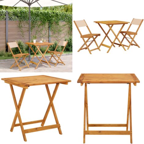 Set da Bistrot 3pz Beige in Tessuto e Legno Massello - Tavolo da giardino - Sedie da giardino