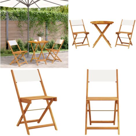 Set da Bistrot 3pz Bianco Crema in Tessuto e Legno Massello - Sedia da giardino - Mobili da esterno