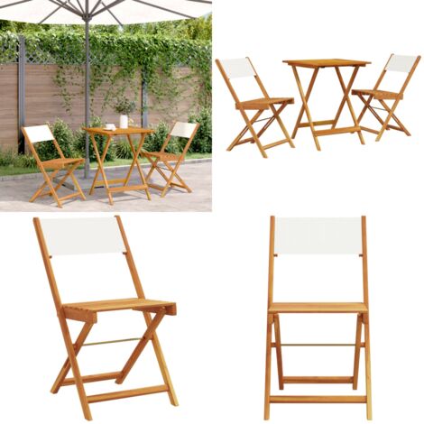 Set da Bistrot 3pz Bianco Crema in Tessuto e Legno Massello - Sedie da giardino - Mobili da esterno