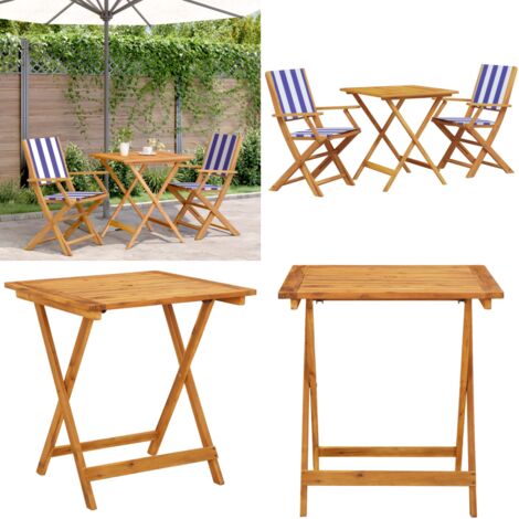 Set da Bistrot 3pz Blu e Bianco in Tessuto e Legno Massello - Sedia da giardino - Mobili da esterno