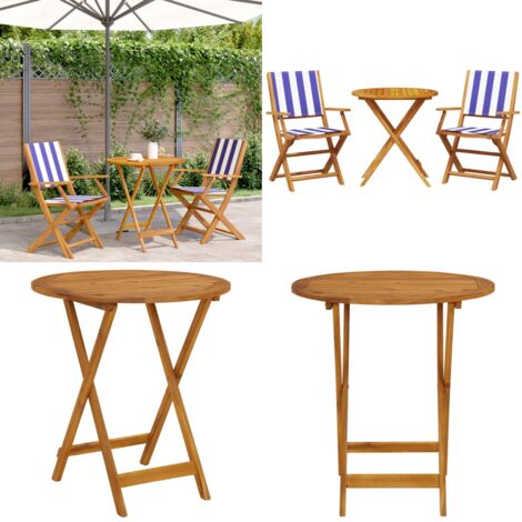 Set da Bistrot 3pz Blu e Bianco in Tessuto e Legno Massello - Sedie da giardino - Mobili da esterno