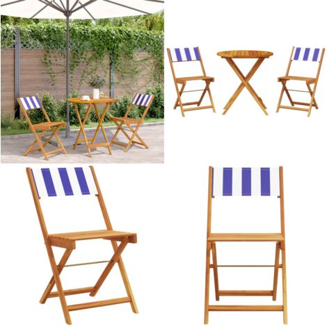 Set da Bistrot 3pz Blu e Bianco in Tessuto e Legno Massello - Sedie da giardino - Mobili da esterno