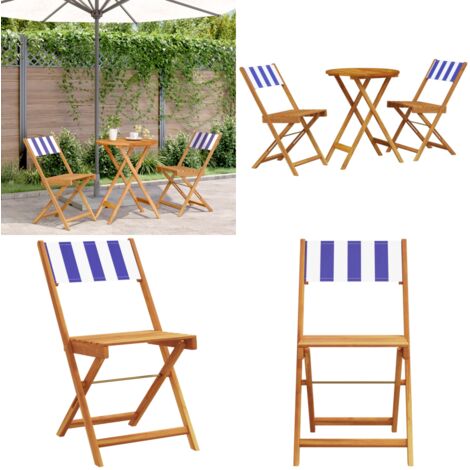 Set da Bistrot 3pz Blu e Bianco in Tessuto e Legno Massello - Sedie da giardino - Mobili da esterno
