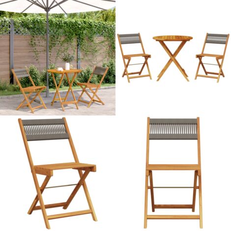 Set da Bistrot 3pz Grigio in Polipropilene e Legno Massello - Sedie da giardino - Mobili da esterno