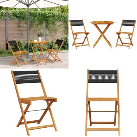 Set da Bistrot 3pz Nero in Polipropilene e Legno Massello - Sedia da giardino - Mobili da esterno