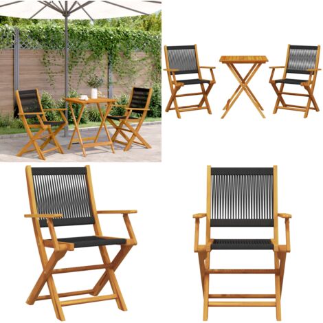 Set da Bistrot 3pz Nero in Polipropilene e Legno Massello - Sedie da giardino - Mobili da esterno