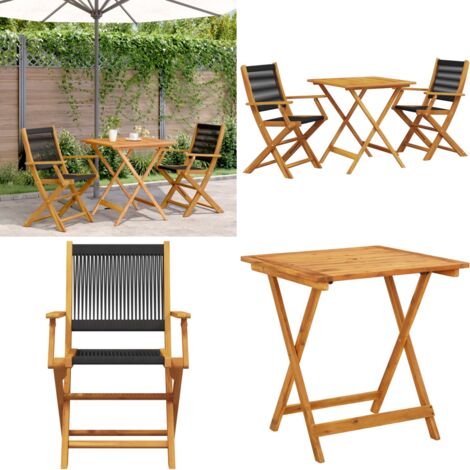 Set da Bistrot 3pz Nero in Polipropilene e Legno Massello - Sedie da giardino - Mobili da esterno