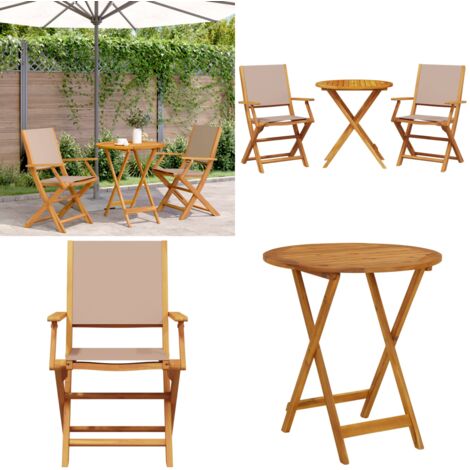 Set da Bistrot 3pz Tortora in Tessuto e Legno Massello - Sedia da giardino - Mobili da esterno