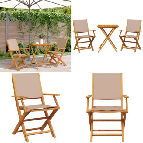 Set da Bistrot 3pz Tortora in Tessuto e Legno Massello - Sedie da giardino - Mobili da esterno