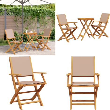 Set da Bistrot 3pz Tortora in Tessuto e Legno Massello - Sedie da giardino - Mobili da esterno