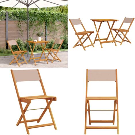 Set da Bistrot 3pz Tortora in Tessuto e Legno Massello - Sedie da giardino - Mobili da esterno