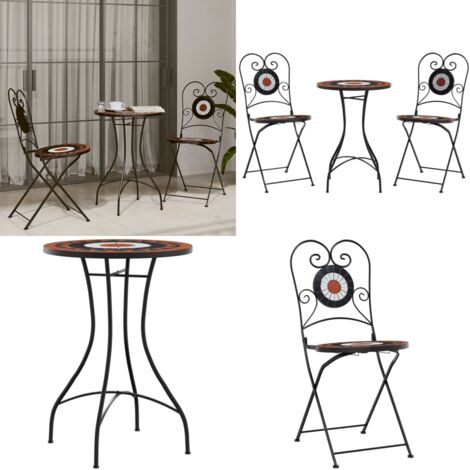 Set da Bistrot con Mosaico Terracotta e Bianco Ferro e Ceramica - Sedie da bistrò - Mosaico terracotta