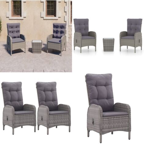 Set da Bistrot da Giardino 3 pz in Polyrattan e Vetro Grigio - Tavolo da giardino - Sedie da giardino