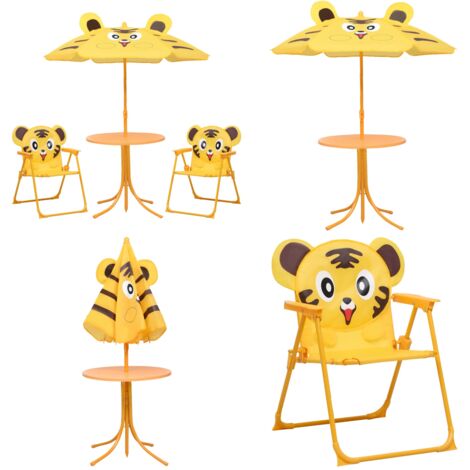 Set da Bistrot da Giardino per Bambini con Ombrellone Giallo - Ombrellone per bambini - Tavolo da giardino per bambini