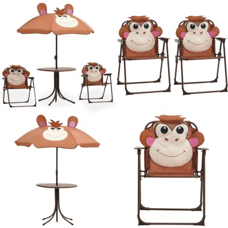 Set da Bistrot da Giardino per Bambini con Ombrellone Marrone - Ombrellone per bambini - Sedie da giardino per bambini