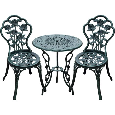Set da bistrot per 2 persone, set da giardino, set di mobili da balcone, alluminio pressofuso verde anticato