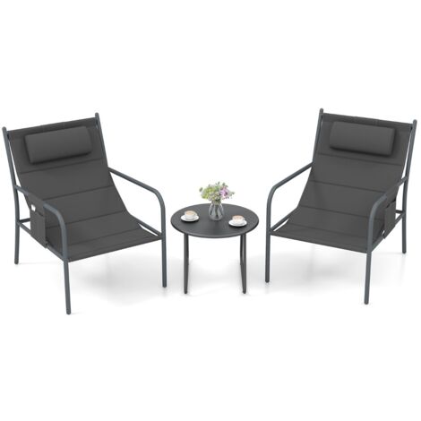 Set da bistrot per esterni 3 pezzi con sedile traspirante, Set da sedia e tavolino in metallo Grigio scuro