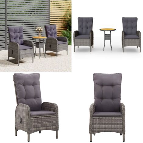 Set da Bistrot per Giardino 3 pz in Polyrattan Grigio - Tavolo da giardino - Sedie da giardino
