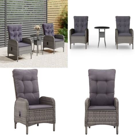 Set da Bistrot per Giardino 3 pz in Polyrattan Grigio - Tavolo da giardino - Sedie da giardino