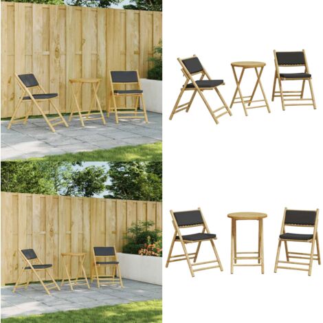 Set da Bistrot Pieghevole 3pz con Cuscini Grigio Scuro Bambù - Tavolo da esterno - Sedie da giardino