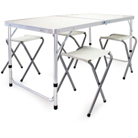 Set da campeggio con tavolo di altezza regolabile e 4 sedie Richiudibile 5 pezzi Camping Outdoor