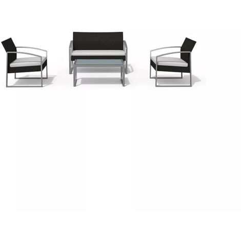 set da esterno essenza "alicante black washed" con 2 poltrone, 1 divano e un tavolo