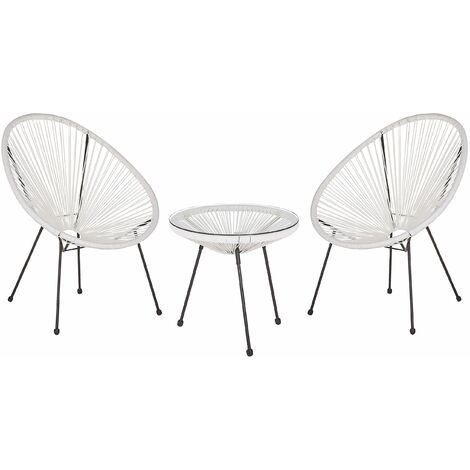 Set da Esterno Tavolino e 2 Sedie Bianco Rattan Sintetico Moderno Acapulco