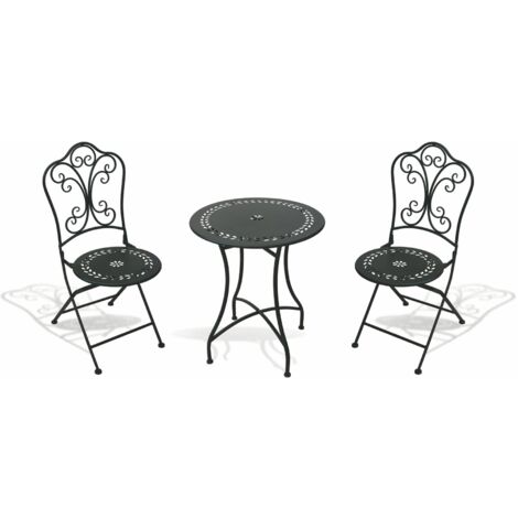 GARDENESS Set da esterno tavolo e 2 sedie pieghevoli in ferro battuto Portofino