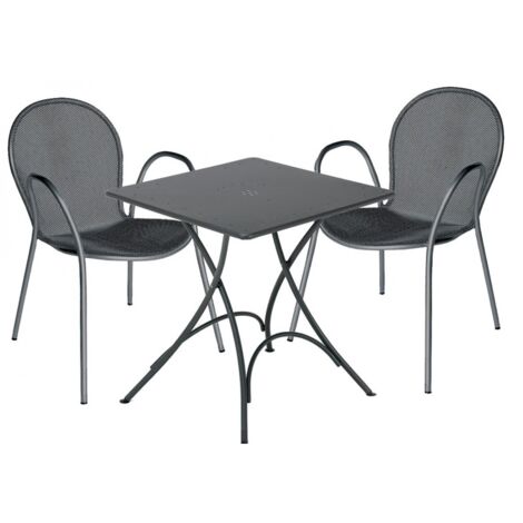 Set da Esterno Tavolo Pigalle 76x76cm più 2 Poltrone Ronda Ferro Antico Emu