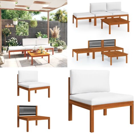 Set da giardino 4 pezzi con cuscini crema 63x63 cm - Cuscini da giardino - Schienale in corda
