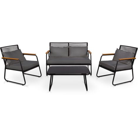 MC HAUS Set da giardino 4 posti OLBIA SET DARK GREY, tavolino da esterno + divano 2 posti + 2 poltrone, grigio, resistente ai raggi UV