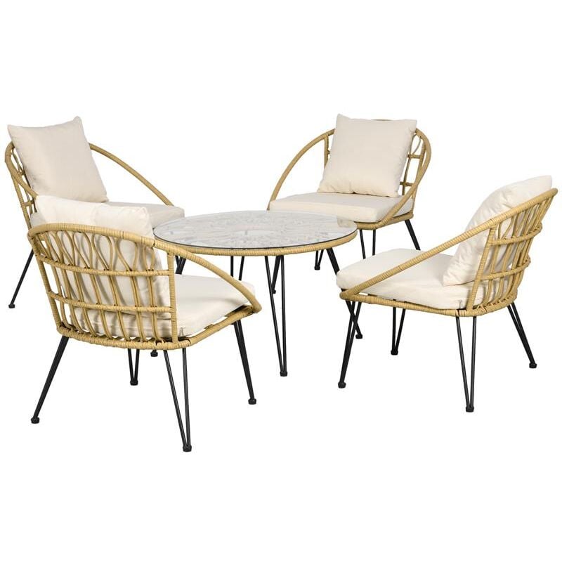 Set da Giardino 5 Pezzi in Rattan con Tavolo