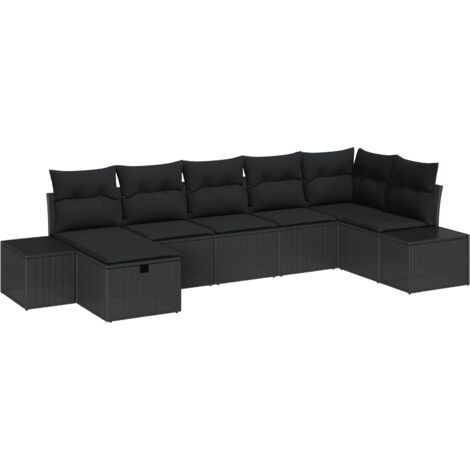 Set da giardino 7 pezzi di con cuscini in rattan sintetico nero vidaXL